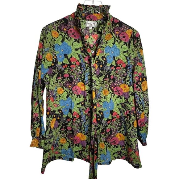 Anthropologie Mille Blair Blouse size XS Bontanica Black Print Long Sleeves - Picture 2 of 7